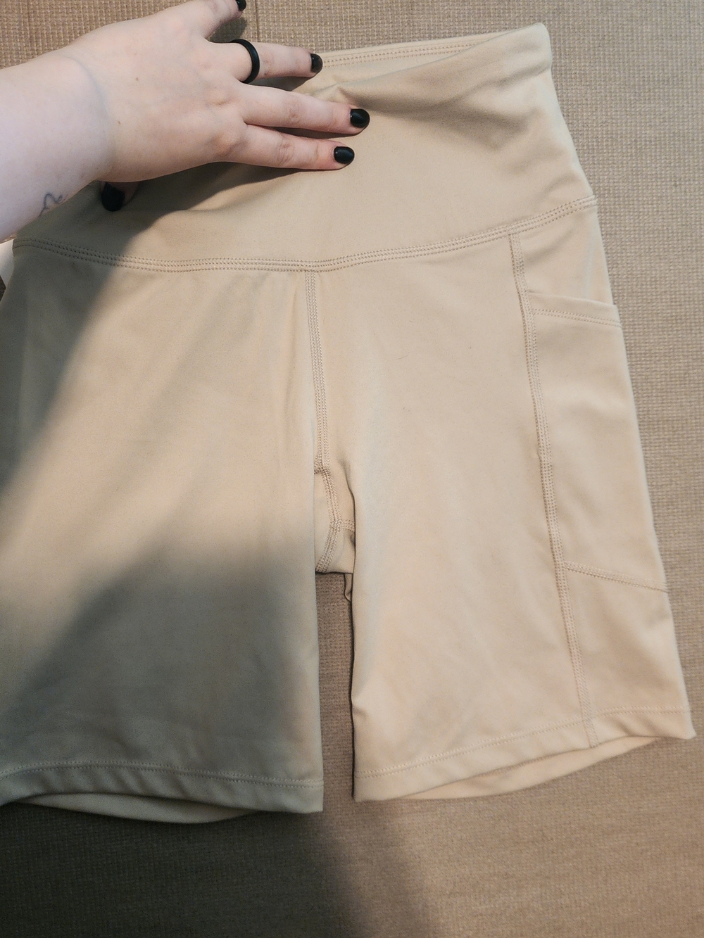 DKNY Beige High-Rise Bike Shorts with Side Pocket